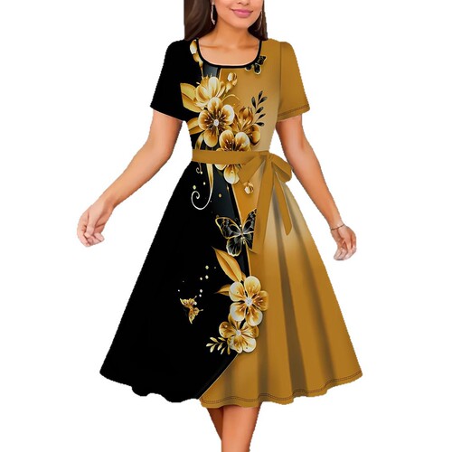 New European and American-style chic commuter floral-print dress for women