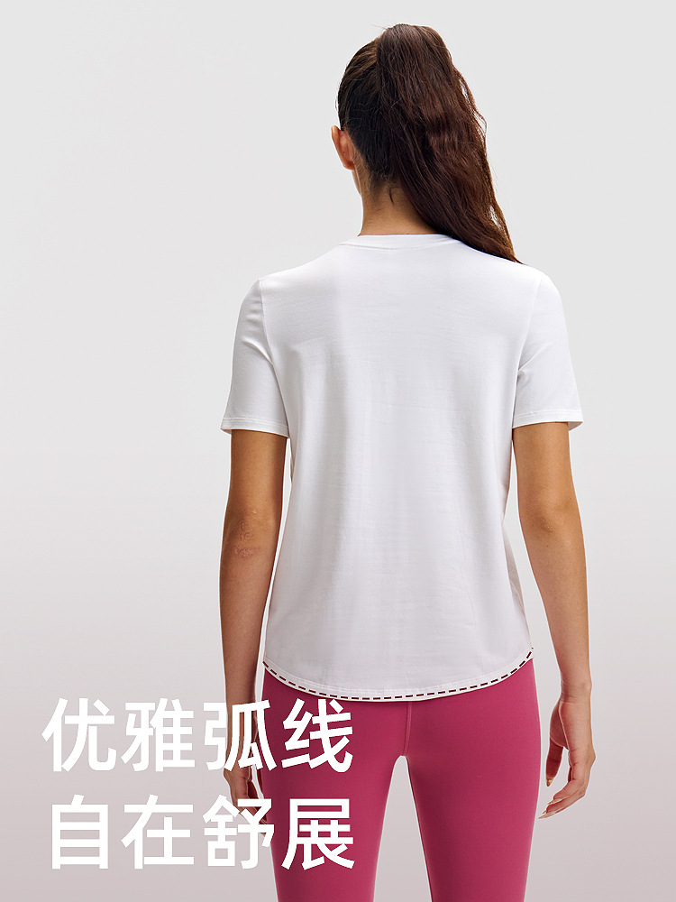 Camiseta de yoga casual lulu para mujer de manga corta deportiva clásica simple Lycra camiseta de cuello redondo de secado rápido transpirable de alta elasticidad