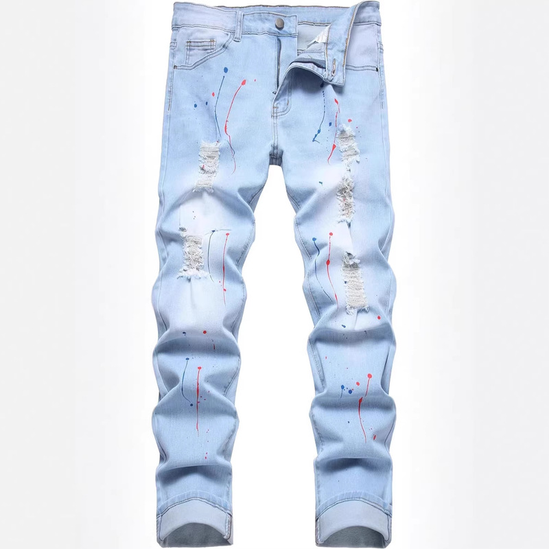 Men's Zippered Straight-Leg Jeans, Black, Slim Fit, Regular Length, Wrinkled Design