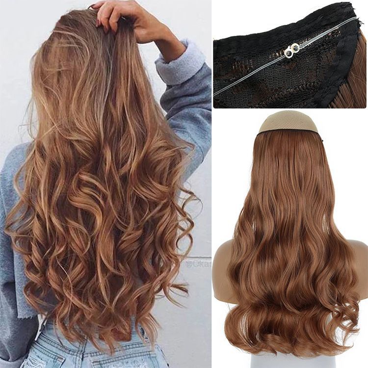 Comercio exterior Europa y América peluca una pieza de extensión de cabello de línea de pescado femenina peluca invisible alambre de alta temperatura image 3