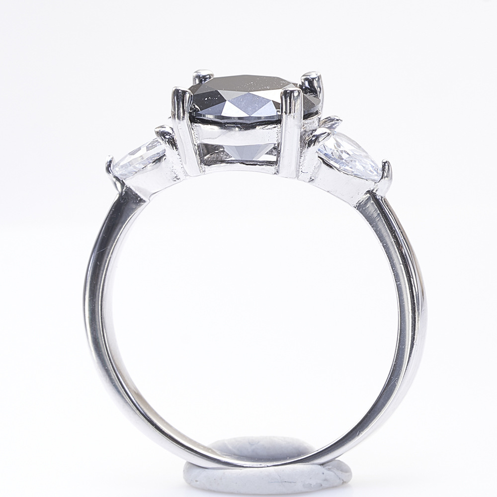 Plata esterlina 3 quilates anillo de piedra de mozanita negra comercio electrónico transfronterizo para anillo de moda de hip-hop negro