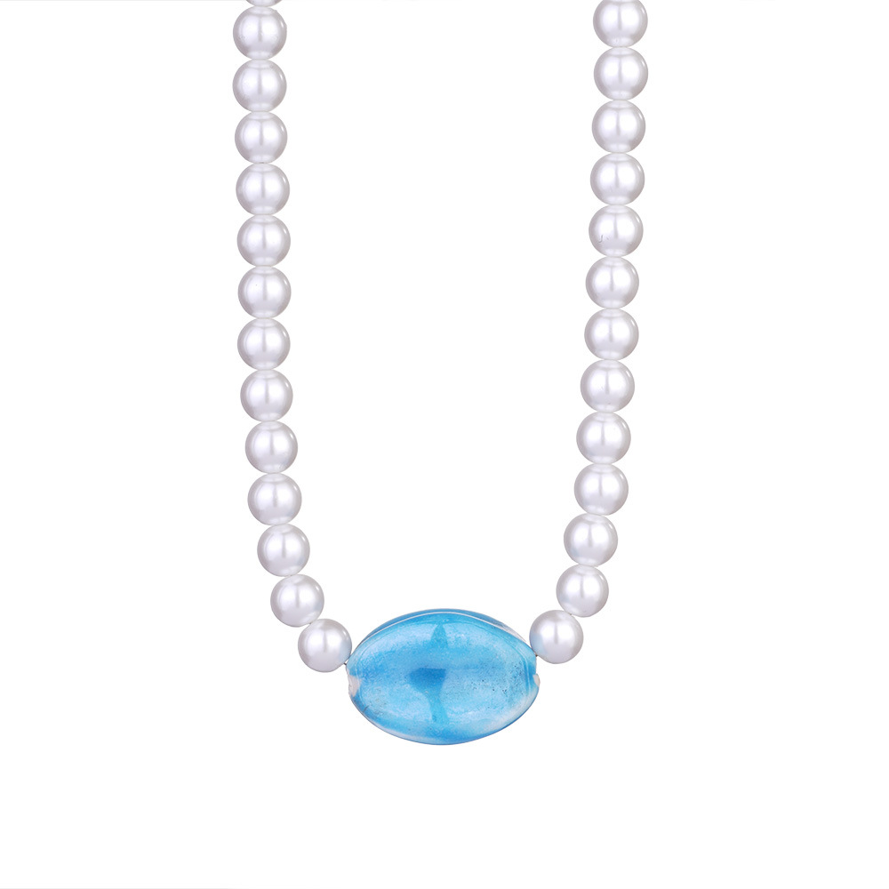 Beaded Design Vacation Classic Style Round Artificial Pearl Titanium Steel Beaded Chain Pendant Necklaces Wholesale