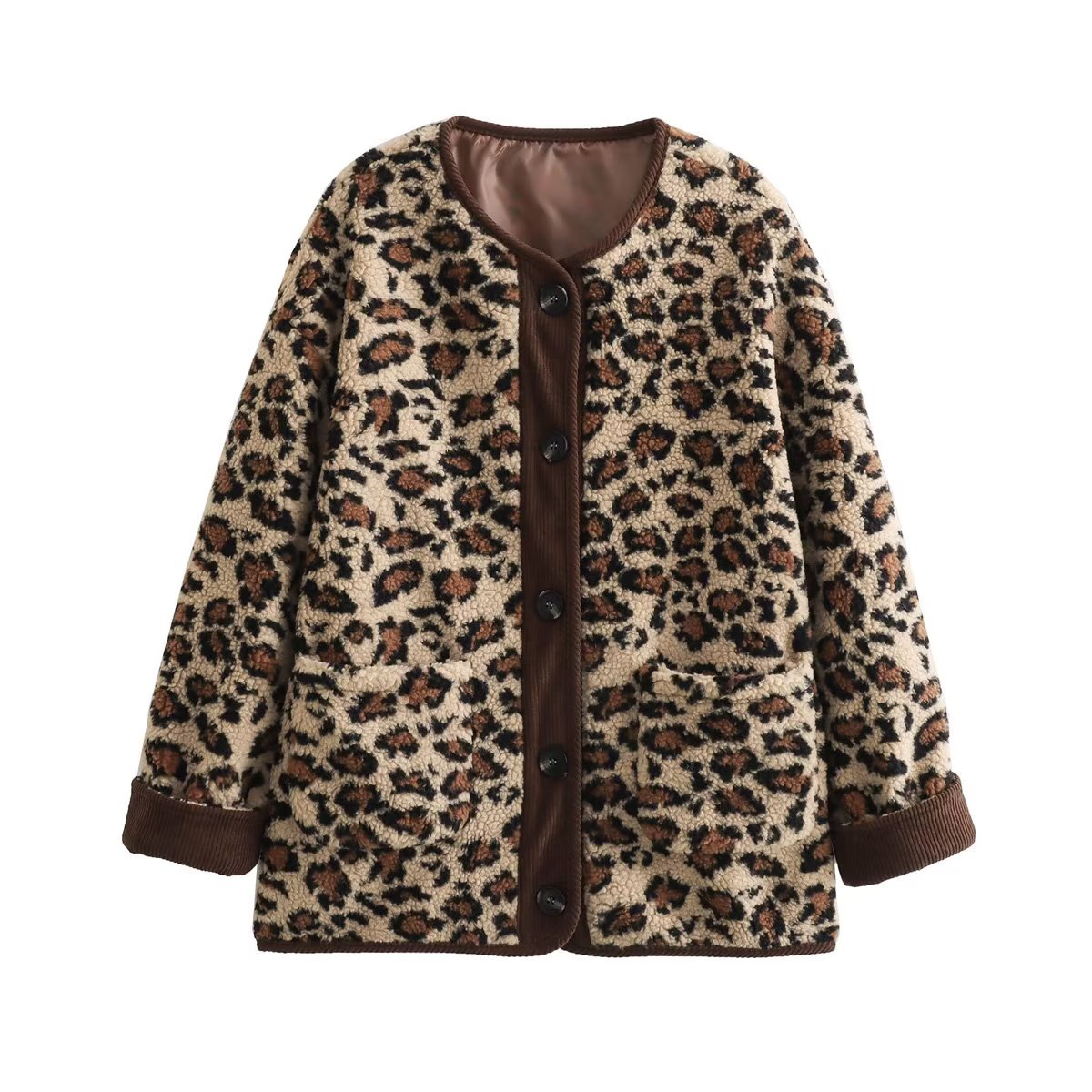 2024 Amerikansk stil ny trykt, moderigtig løs lammepels leopardprintjakke til damemode_voghion.com