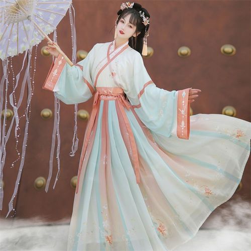 Women Chinese Hanfu Blue Han Ming Tang Fairy Dresses hanfu women ancient traditional folk dance clothes waist Ru skirt students kimono fairy cosplay costumes