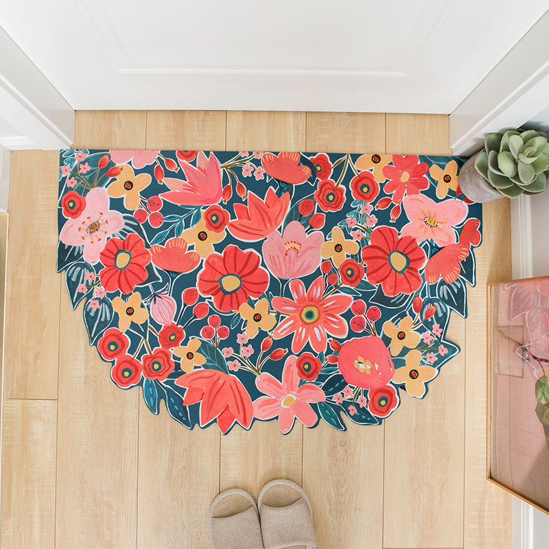 Semicircular Entrance Mat With Floral Pattern And Rubber Backing_voghion.com