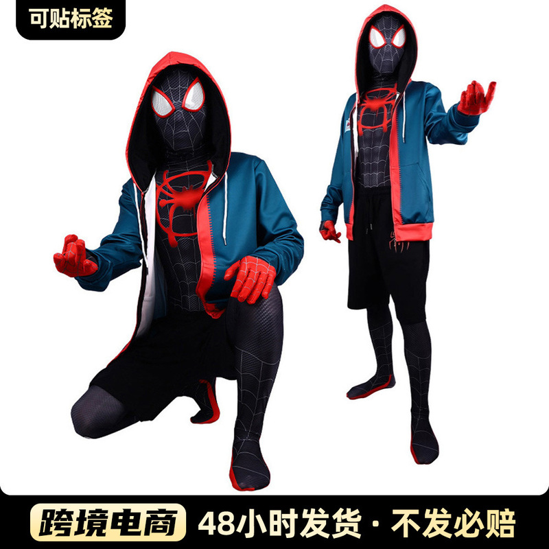 Spider-Man Cos Parallel Universe Little Black Spider Miles Hooded Jacket 3D Anime Cosplay Sweatshirt Shorts Spider-Man Cos Parallel Universe Little Black Spider Miles Hooded Jacket 3D Anime Cosplay Sweatshirt Shorts