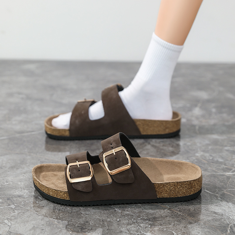 Men's New Summer Slippers Birkenstock Sandals Simple Casual Outer Wear Couple Beach Shoes Retro Open-Toe Slippers for Men