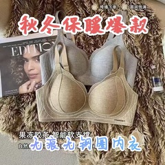 秋冬新款轻暖磨毛无痕保暖文胸女V 领时尚聚拢收副乳不跑杯无钢圈