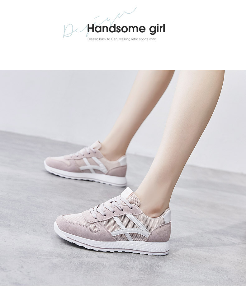 Giày thể thao nữ lưới thoáng khí đế bằng êm nhẹ — Màu be Đỏ AK101E chi tiết 20