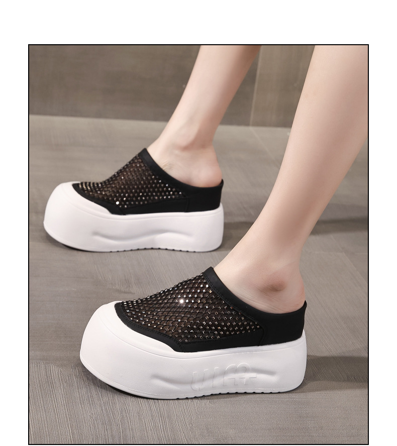 Dép sandal nữ đế dày tăng chiều cao, mũi kín đính đá rhinestone, phong cách bánh xốp mùa hè — màu đen, màu trắng chi tiết 15