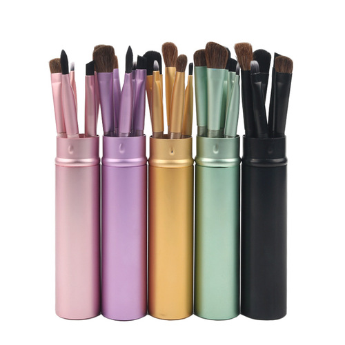 Aluminum tube eye shadow brush set, animal pony hair makeup brush, complete set of makeup tools, bucket brush, lip brush, nose shadow blending brush