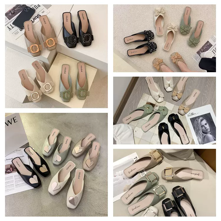 TAWANA女式时装单鞋 批发浅口方头拖鞋时尚休闲方跟半包拖鞋女士