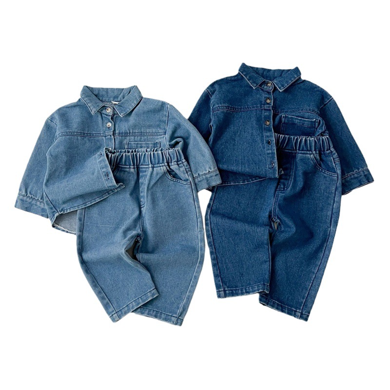 秋の子供服新型韓国風デニムセット男女宝レトロ長袖上着デニムパンツ2点セット