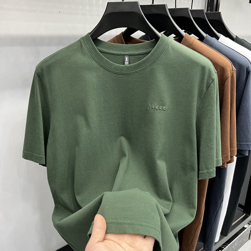 欧洲站圆领短袖上衣男士时尚休闲新疆棉打底衫100%纯棉T恤男爆款