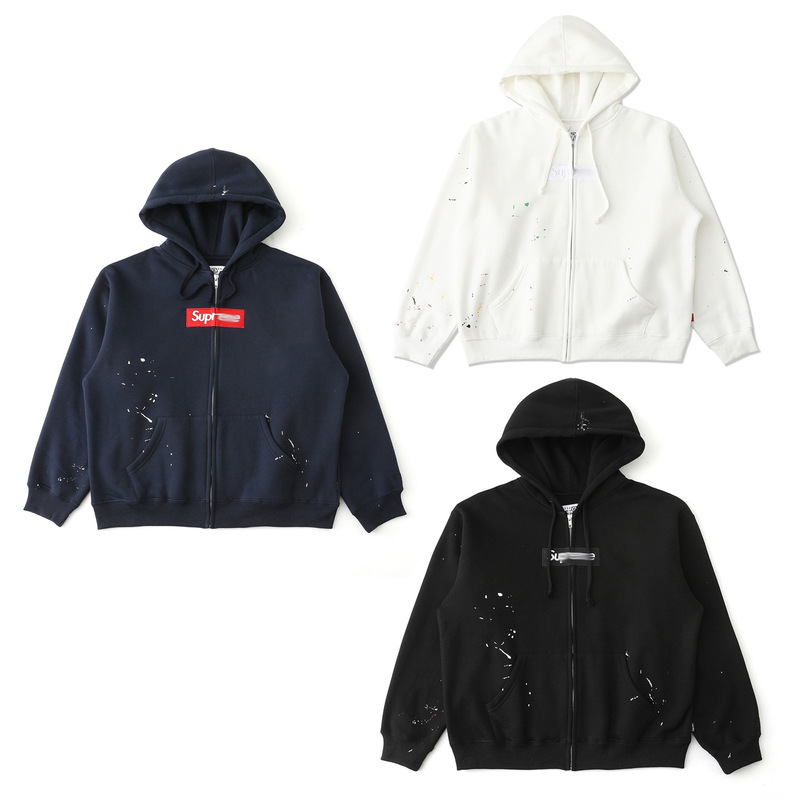Sup X Mm6 American-Style Embroidered Splash-Ink Pattern Zip-Up Hoodie Sports Casual Cardigan Jacket Sup X Mm6 American-Style Embroidered Splash-Ink Pattern Zip-Up Hoodie Sports Casual Cardigan Jacket