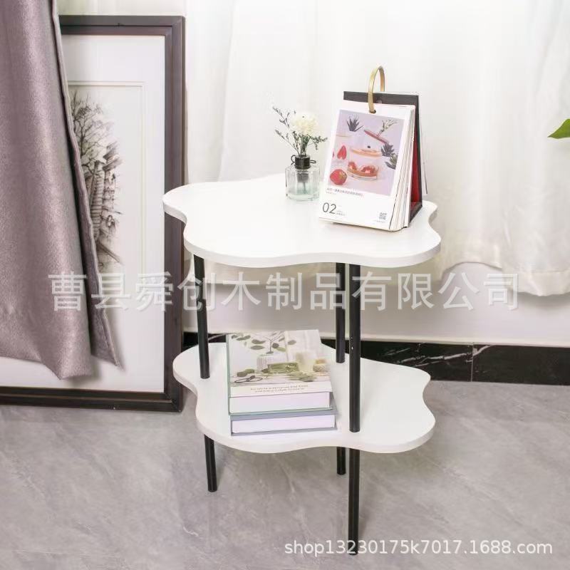 木製クラウドコーヒーテーブルサイドテーブル二層クリームスタイル小型家庭用収納ラック花びら取り外し可能なティーテーブルベッドサイドテーブル|undefined