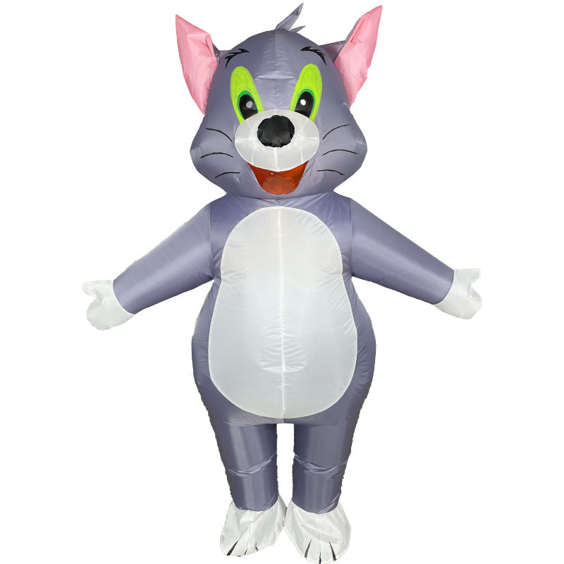 Nuevos cos transfronterizos juegan ropa inflable de gato negro lindo perro amarillo muñeca inflable creativa divertida ropa inflable de dibujos animados