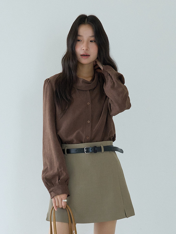 【率性出街】欧凡麂皮绒围巾领长袖咖啡衬衫女25年秋显瘦上衣3194|undefined