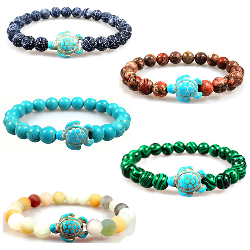 Amazon transfronteriza Venta caliente natural negro esmerilado verde Pavo Real pulsera moda hombres y mujeres tortuga pulsera elástica al por mayor