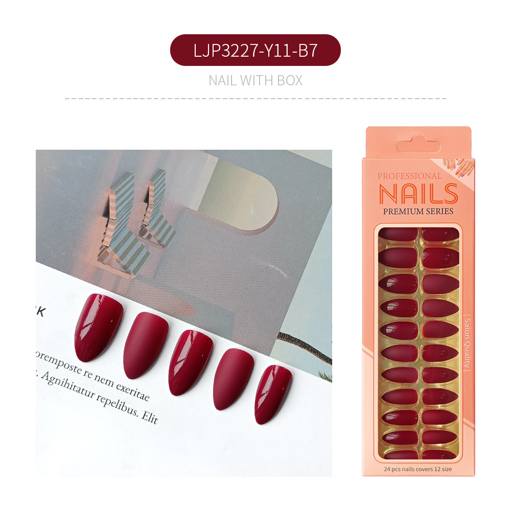 Uñas postizas removibles de color sólido brillante, 24 piezas, puntas de uñas largas en forma de almendra en una caja de papel, uñas de longitud media para decoración de uñas.