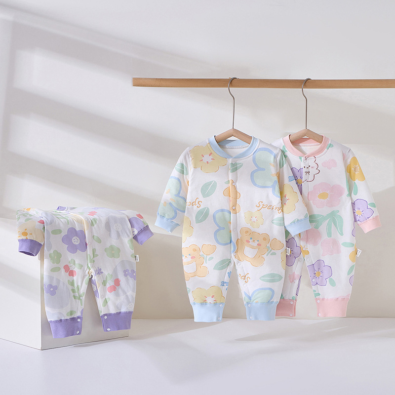 婴儿衣服40g夹棉袄连体衣a类无骨宝宝春秋保暖哈衣爬服新生儿衣服