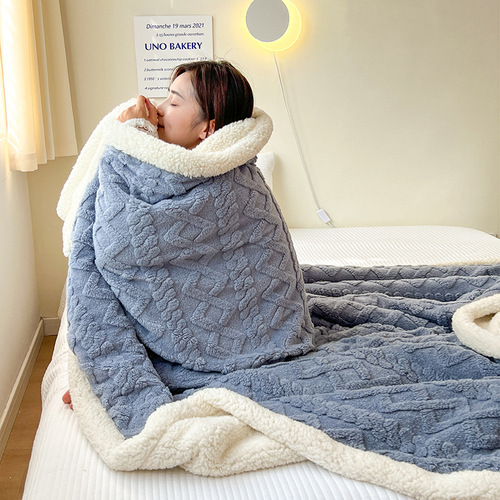 Amazon Lamb's Down Blanket Winter Thickened Warm Blanket Nap Blanket Taffeta Blanket Flannel Solid Color Cover Blanket