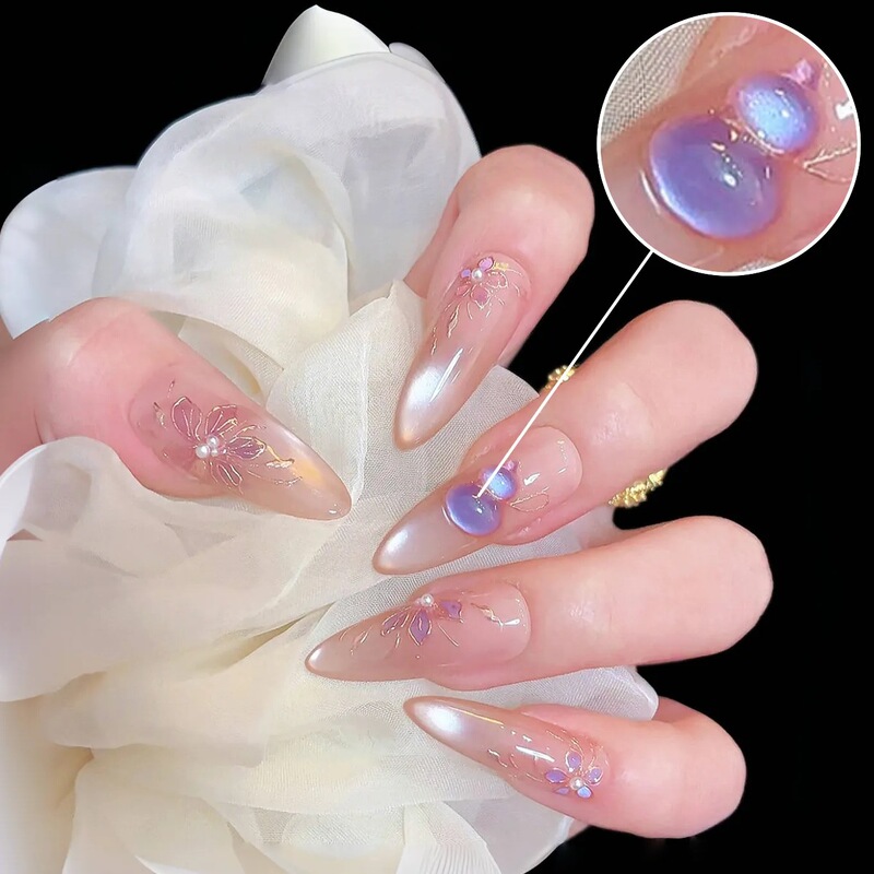 Yuanxi Chinese Style Pure Handmade Wearable Nails, Nude Color Long Manicure, Purple Gourd Fake Nails, High-End Luxury Custom-Made Products Yuanxi Chinese Style Pure Handmade Wearable Nails, Nude Color Long Manicure, Purple Gourd Fake Nails, High-End Luxury Custom-Made Products