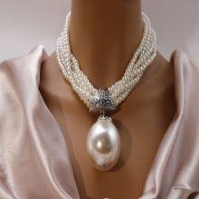 新款多层项链大珍珠个性夸张小众设计时尚锁骨链欧美颈链工厂批发