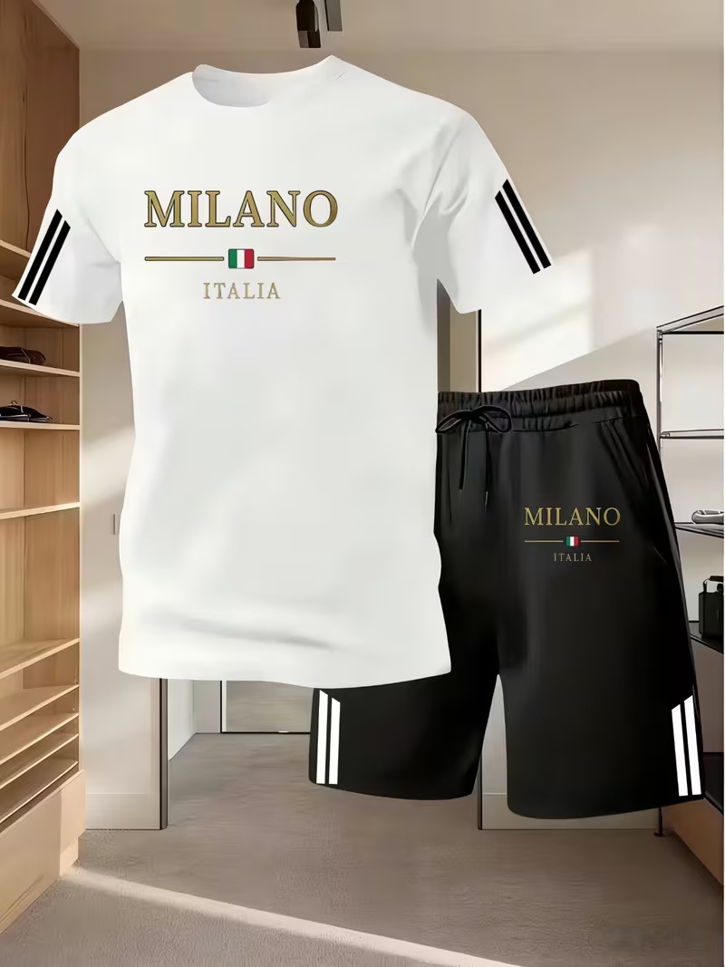 Men's 3D Print Short Sleeve T-Shirt & Shorts Set, Trendy Summer Casual Outfit, Lightweight Breathable Sportswear_viptrois.com