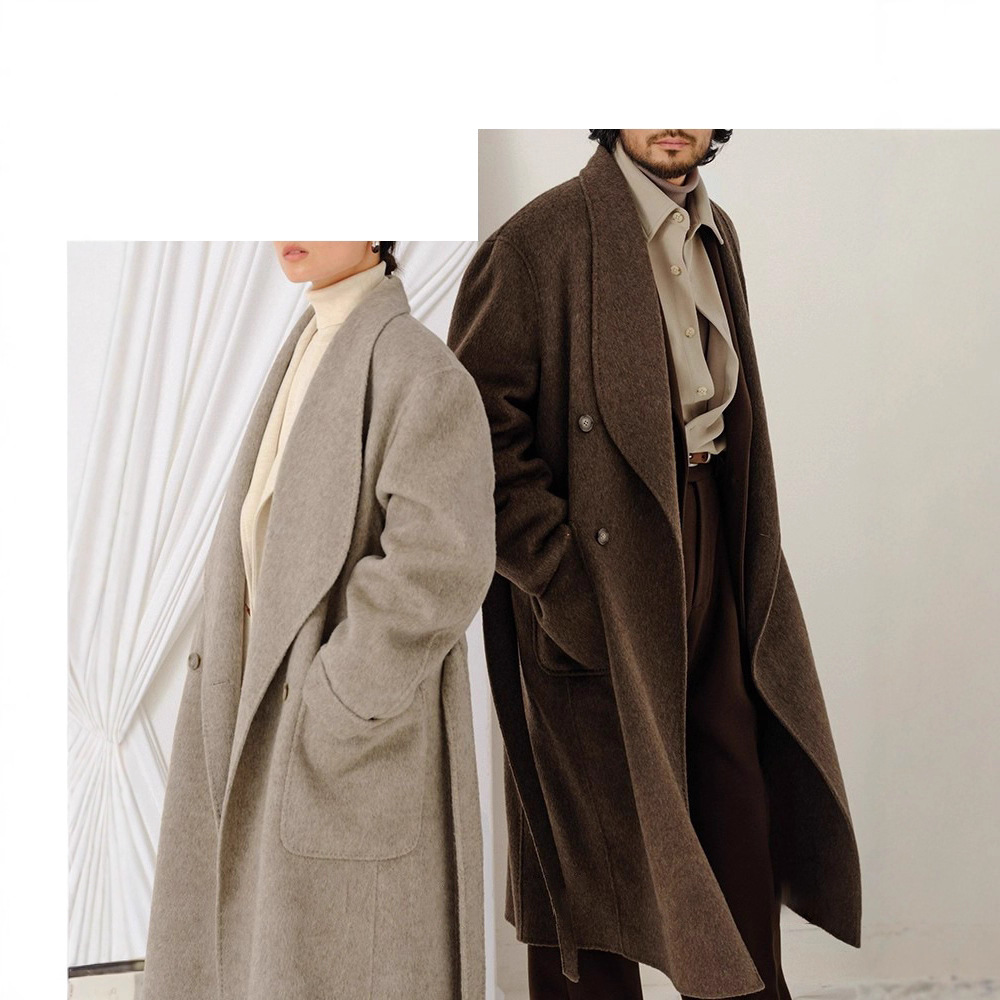预售双面呢羊毛 男女同款重青果领毛呢大衣外套