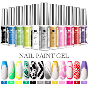 Nj Cross-Border Hot-Selling New 12-Color Wire Glue 3D Painted Nail Wire Glue Manicure Wire Drawing Glue Hook Line Glue