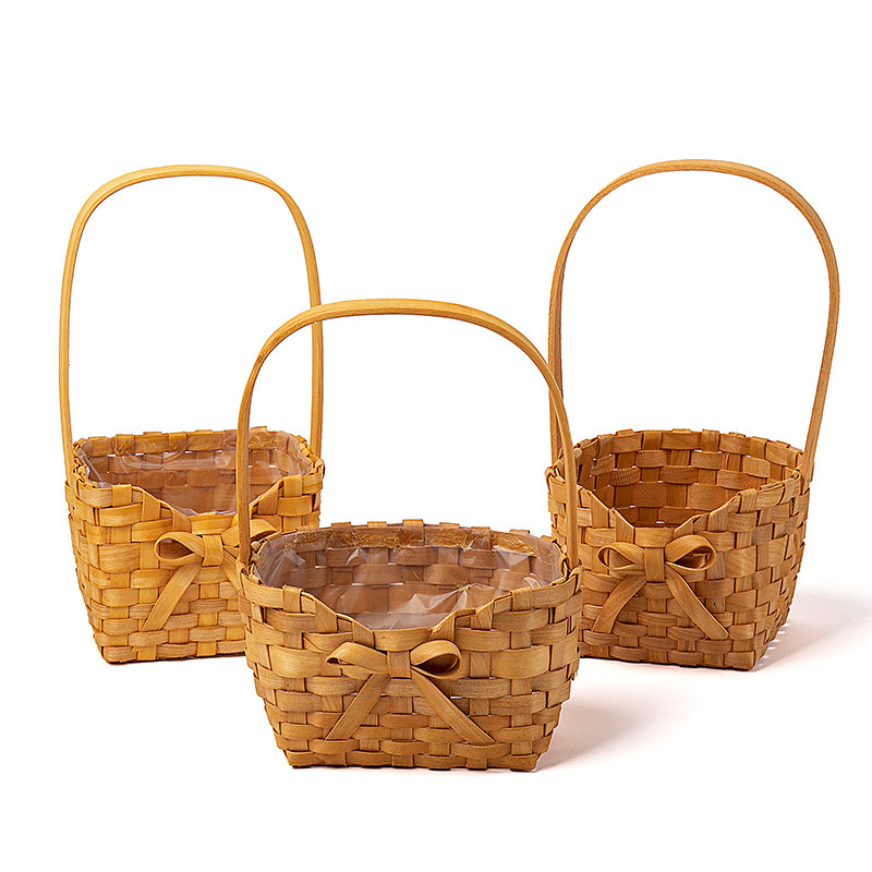 母亲节手工蝴蝶结小花篮手工藤条编织鲜花花束手提花花艺花店批发