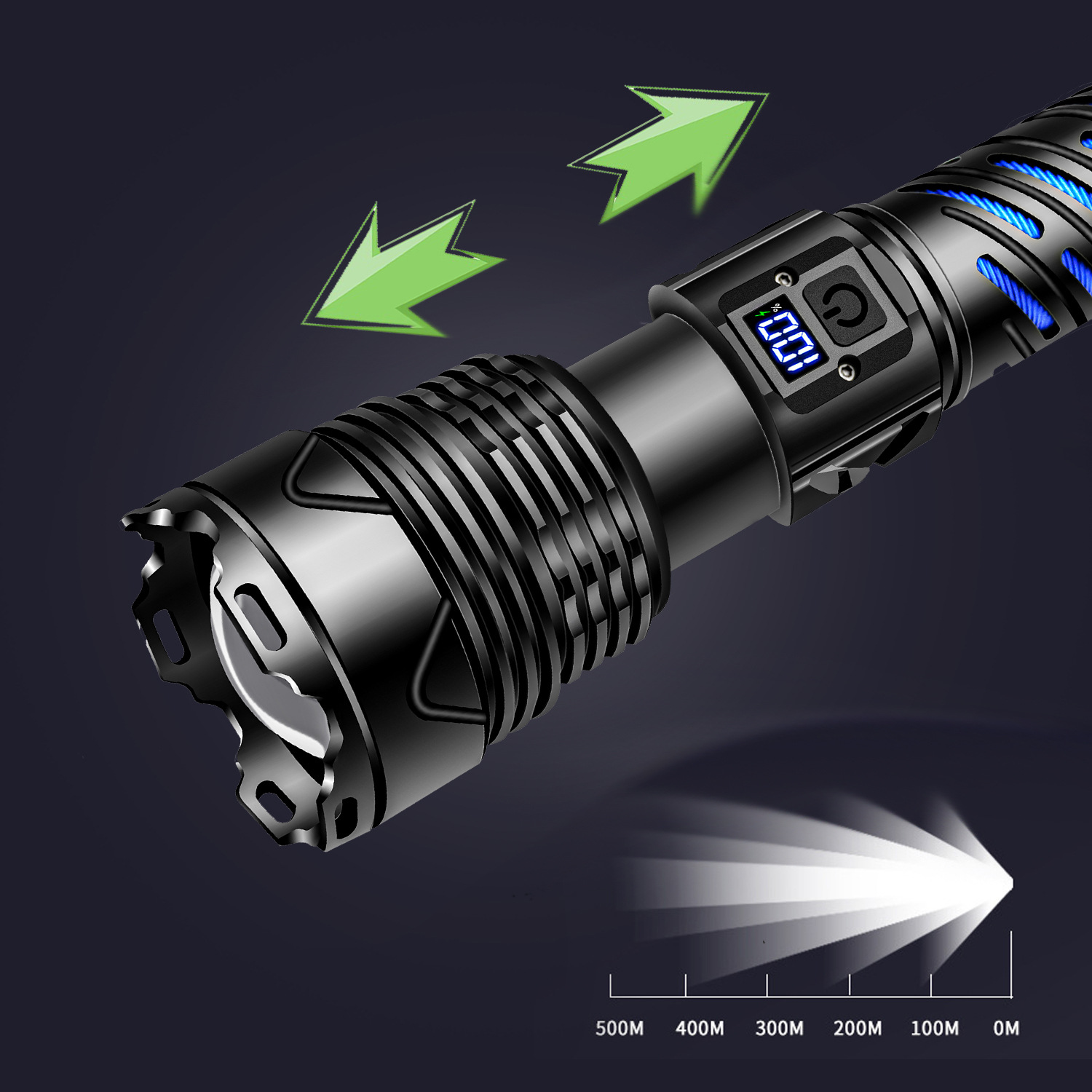 Linterna multifuncional de aleación de aluminio de luz fuerte transfronteriza Pantalla eléctrica digital al aire libre Linterna de zoom telescópico impermeable recargable