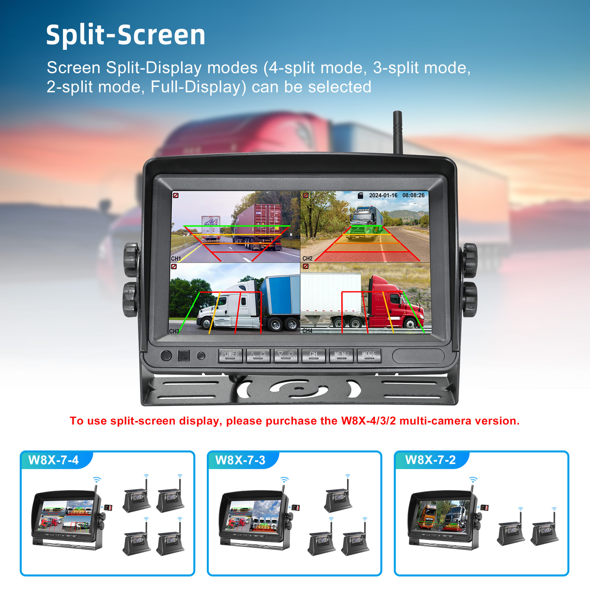 7inch Truck Wireless Wifi Solar Camera Hd Car Reversing Image Bsd Car Navigation Recorder