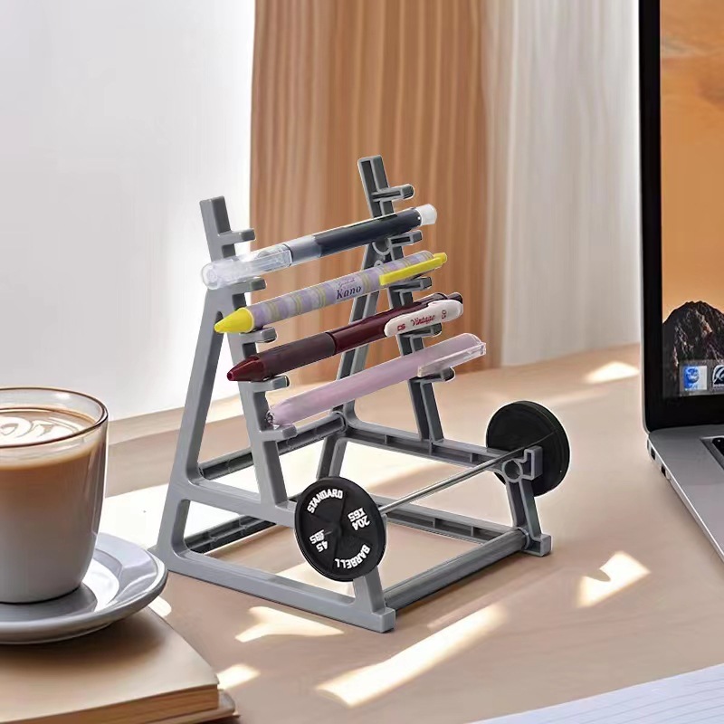 Barbell transfronteriza bolígrafo de acondicionamiento físico adornos creativos metal forjado bolígrafo de gafas soporte bolígrafo de papelería caja de almacenamiento decoración