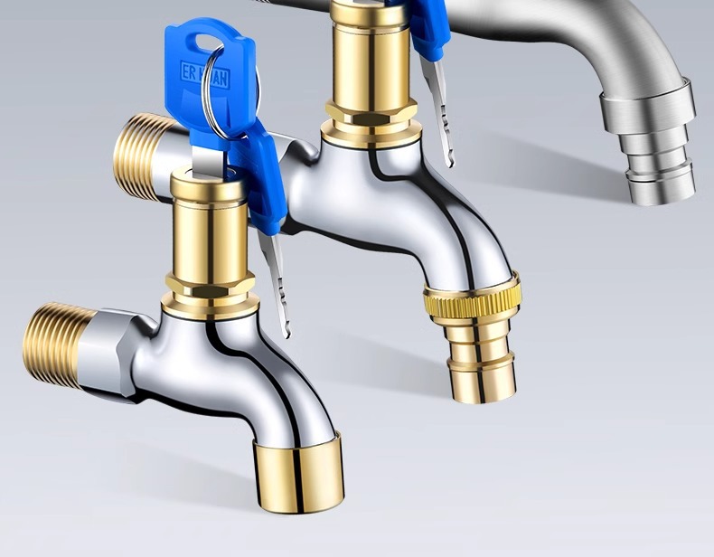 All-copper outdoor lockable washing machine faucet switch mop sink household 4-point outdoor key anti-theft faucet details Picture
