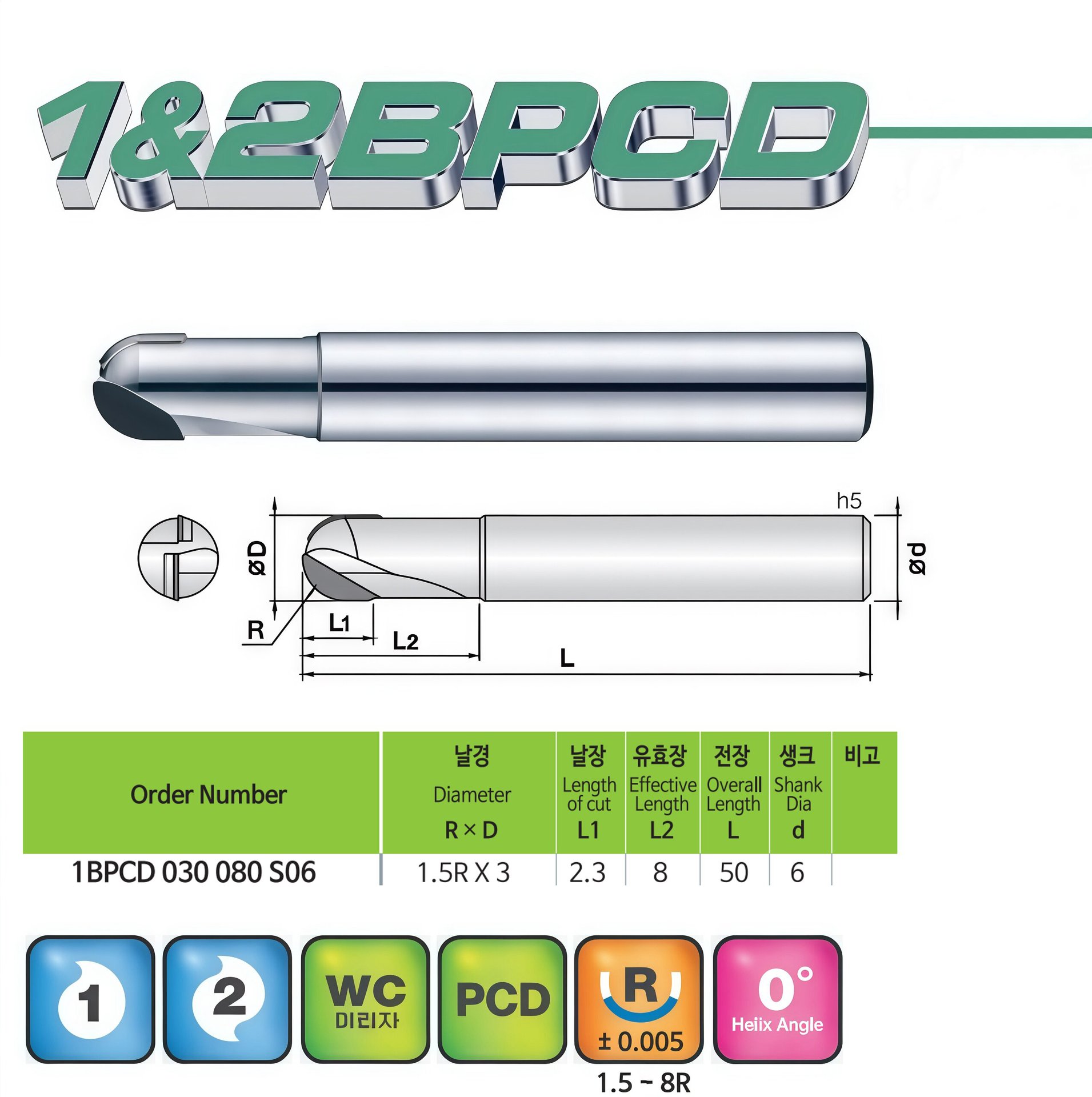 JJTOOLPCD刀具1BPCD030080S06金刚石球铣刀