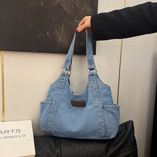 Denim Canvas Shoulder Women's Bag New Large Capacity Shopping Bag Niche Artistic Tote Bag Casual Fashion Handbag