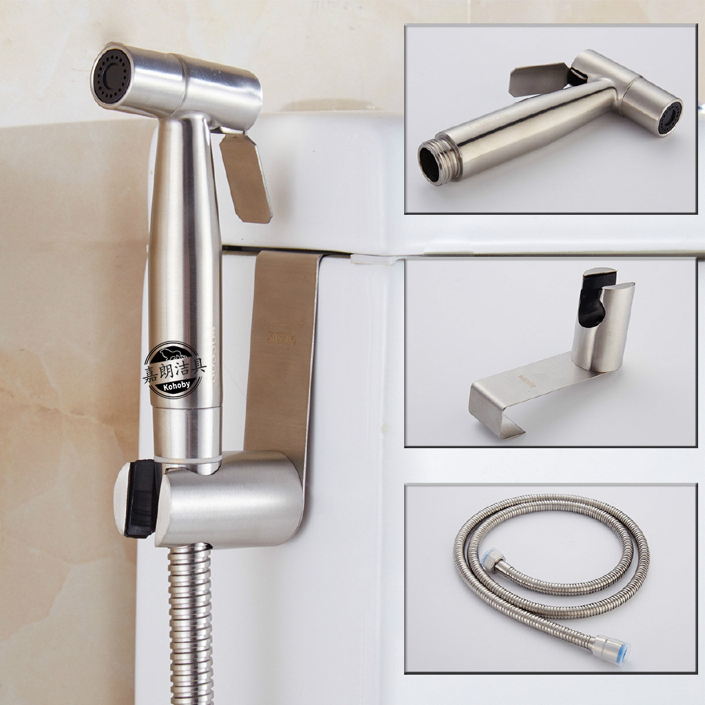 Factory direct supply of 304 stainless steel punch-free toilet spray gun hanging bathroom accessories bidet nozzle base
