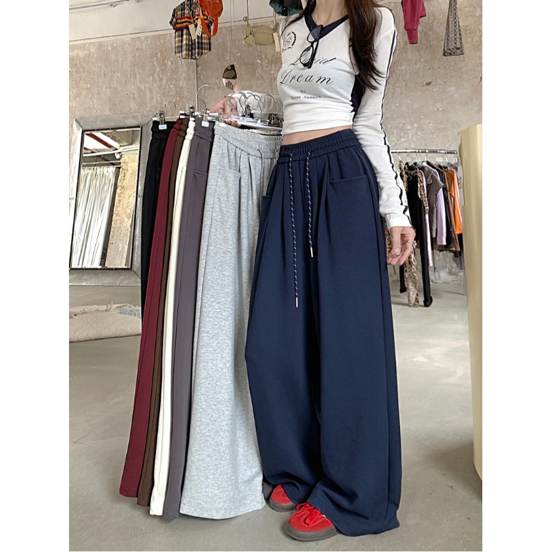 Elegant Versatile Drawstring Sports Casual Pants for Women Early Autumn New Drape Straight High-Waisted Slimming Wide-Leg Trousers Long Pants