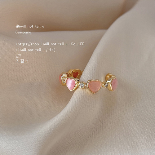 Glass Pink Cat's Eye Love Ring 14K Plated Sweet Ring Open Adjustable Ring Factory Hand Jewelry