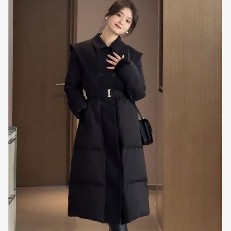 冬季羽绒服女冬季新款高级感小众保暖设计感显瘦中长款白鸭绒外套|undefined