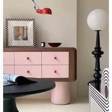 復刻巧克力粉色法式中古風餐邊櫃裝飾櫃藝術收納櫃設計新款實木櫃