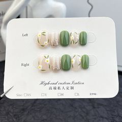 手工美甲短款春夏小清新手繪五瓣花純手工穿戴甲可拆卸式假指甲