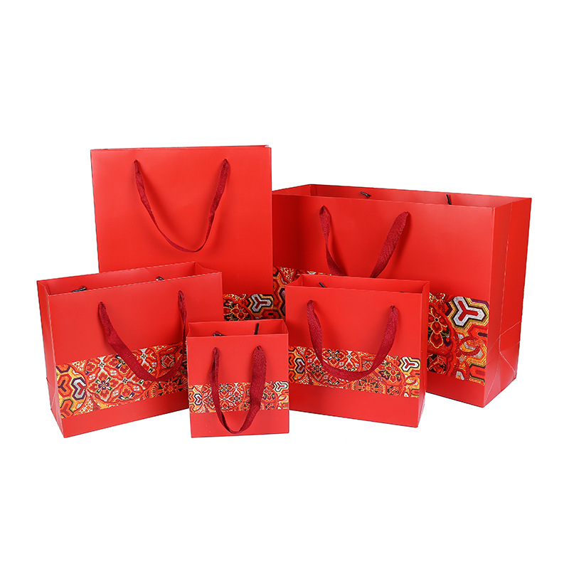 En stock estilo chino Rojo Bolsa de regalo bolsa de papel Portátil Bolsa de regalo de mano