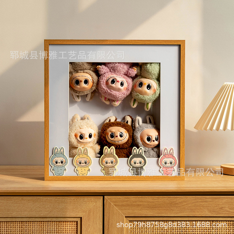 Wooden Photo Frame Labubu Doll Display Frame Labubu Sitting Macaron Vinyl Doll Doll Storage Box
