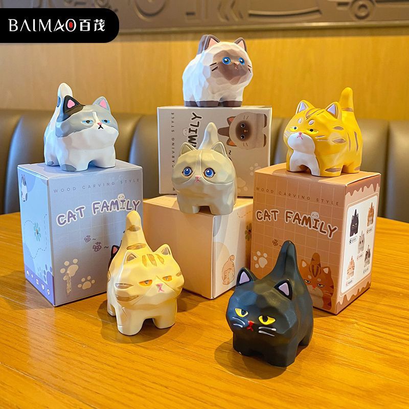 Hundred Mau Original Wood Carving Style Standing Posture Meow Meow Resin Doll Ornaments Cute Muppet Creative Home Desktop Decorations