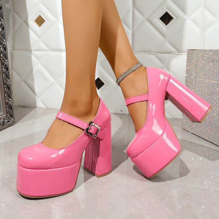 In Stock New Spring and Summer Black Ultra-High Chunky Heel Platform Thick-Soled Single Shoes Fashionable Mary Jane High Heels for Women