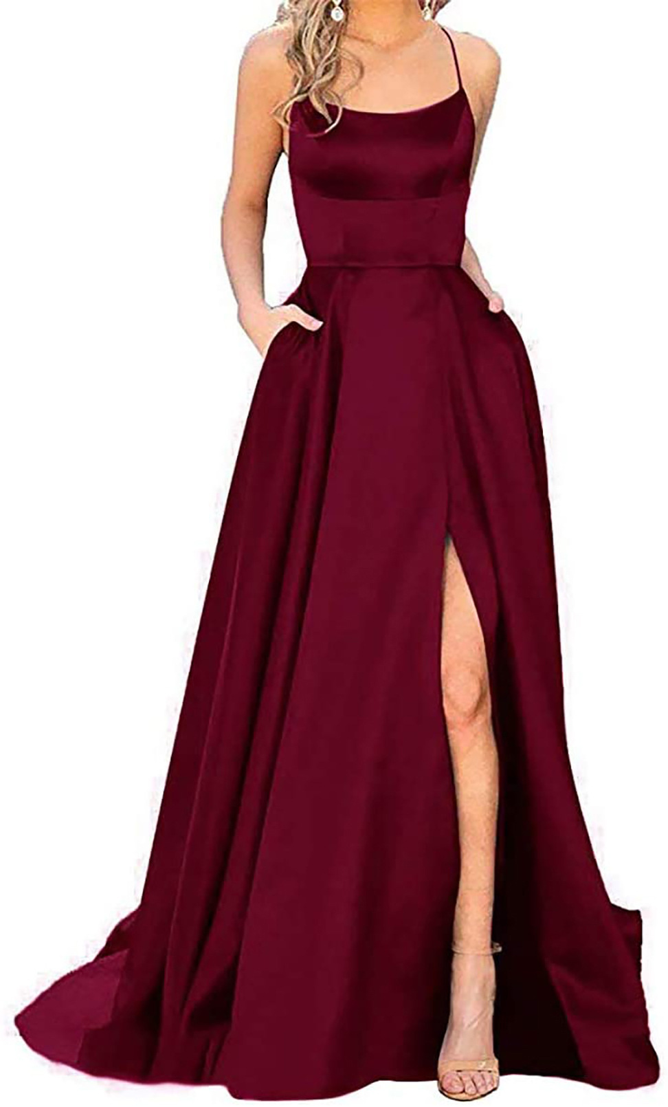 Party Dress Elegant U Neck Sleeveless Solid Color Maxi Long Dress Wedding Banquet Evening Party display picture 9