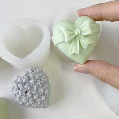 bow love candle mould Tanabata Festival heart-shaped chocolate marry Cake decorate baking silica gel mould